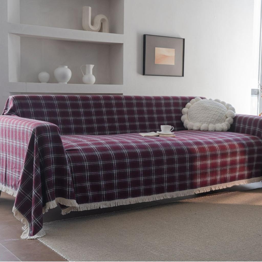 Green Plaid Tweed Fabric Sofa Throw Bedspread Window Seat Mat Table Cloth Washable Non-Slip Dust-Proof Frech Style Home Decor