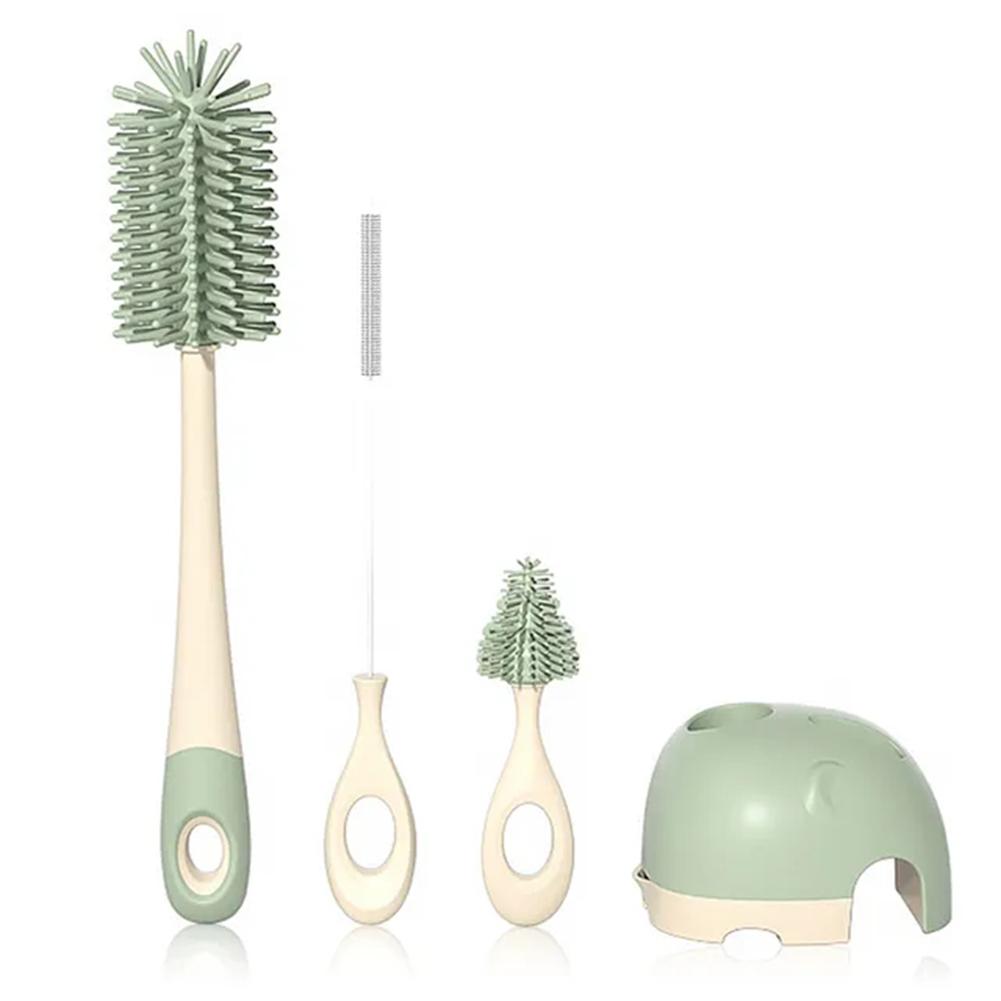 

Набор силиконовых ершиков для детских бутылочек с подставкой для бутылочек для молока, вращающихся на 360 градусов, щетка для мытья кружек для взрослых, бытовой портативный набор для мытья кружек светло-зеленый