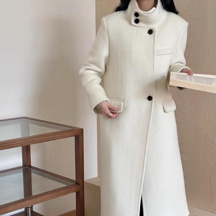 

Зимнее корейское стильное воротник-стойка высококачественное двухстороннее шерстяное пальто женское длинное золотистое шерстяное пальто утолщенное M