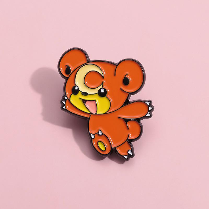 Cute Cartoon Animal Metal Badge Playful Moon Brown Bear Design Enamel Pin For Fashion Accessories
