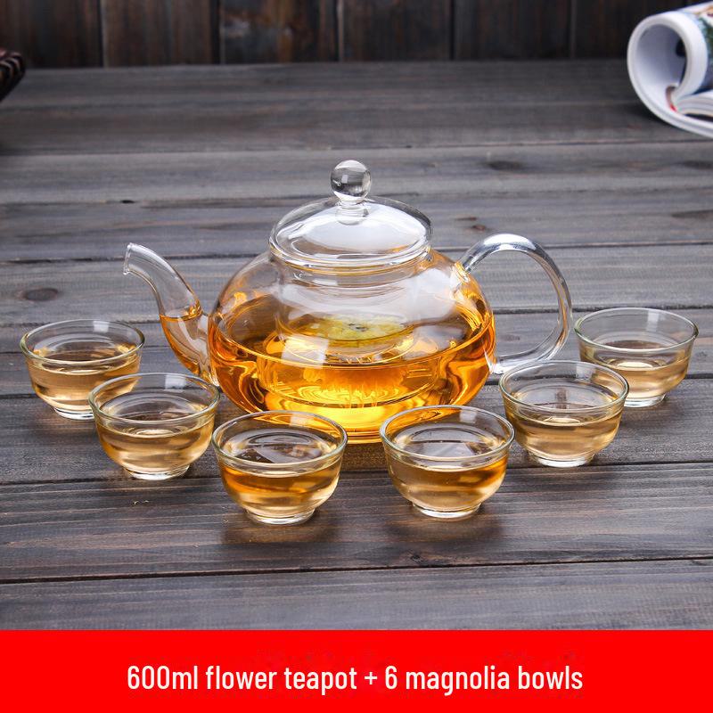 High-Temperature Resistant Glass Teapot Set with Thickened Borosilicate Teacups for Kung Fu Tea.
