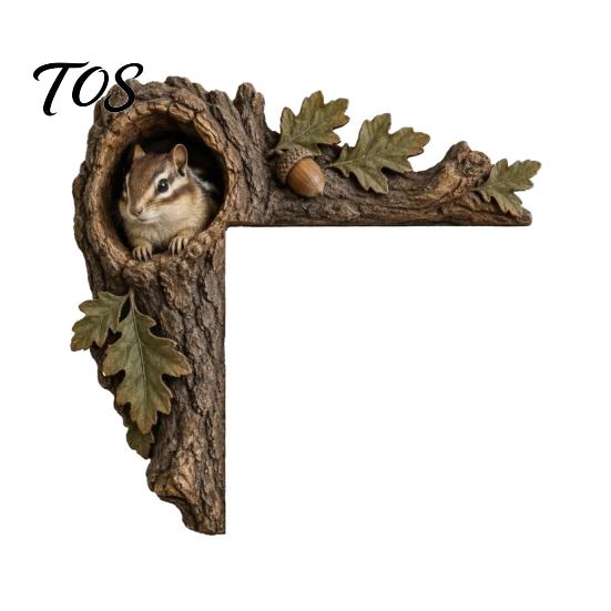 Whimsical Home Entryway Decor Chipmunk Tree Hollow Door Topper, Squirrel Owl Wooden Frame Sign, Decorative Hole Ornament Animals Corner Ornament,