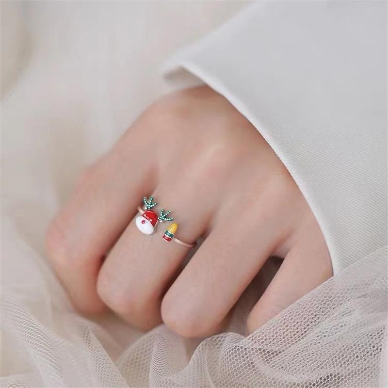 925 Silver Plated Christmas Antler Women's Open Ring - High-End Plain Band for Index Finger