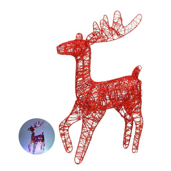 Lighted Reindeer Figurine 3D Metal Standing Deer Statue with LED Light for Outdoor Christmas Lawn Yard Decor