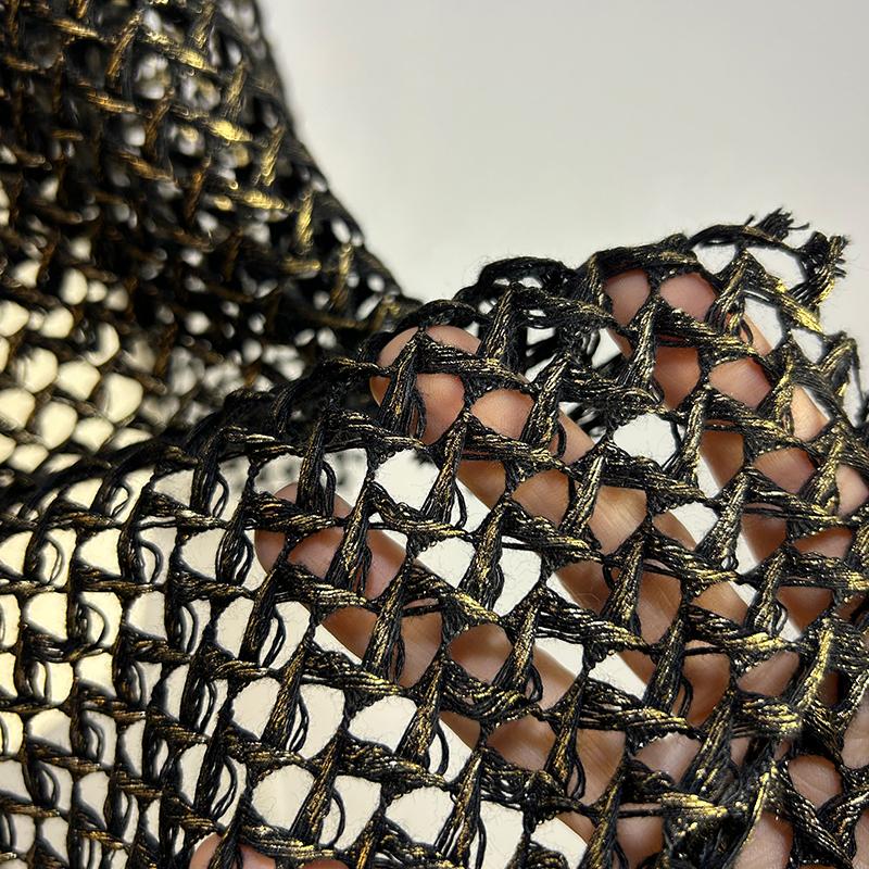 Metallic Interwoven Mesh Knitted Fabric Gray Gold 3D Textured Material for Fashion Designer Blouse Sweater Shawl Clothing Sewing