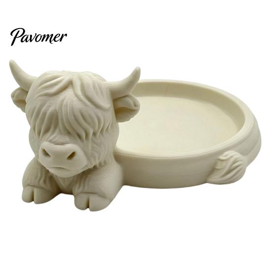 Decorative Trinket Tray Highland Cow Jewelry Storage Tray, Round 3D Printed Desktop Creative Bedroom Organizer, Tabletop Container for Rings Earrings