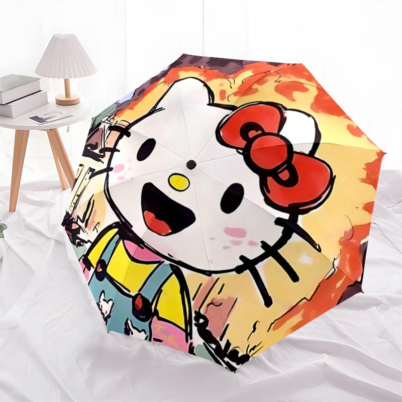 

1pc Hello Kitty Automatic Opening/Closing Umbrella - Portable Three-Fold Design with 8-Bone Iron Frame - Outdoor, Gift for Fans, Travelers, Everyday U