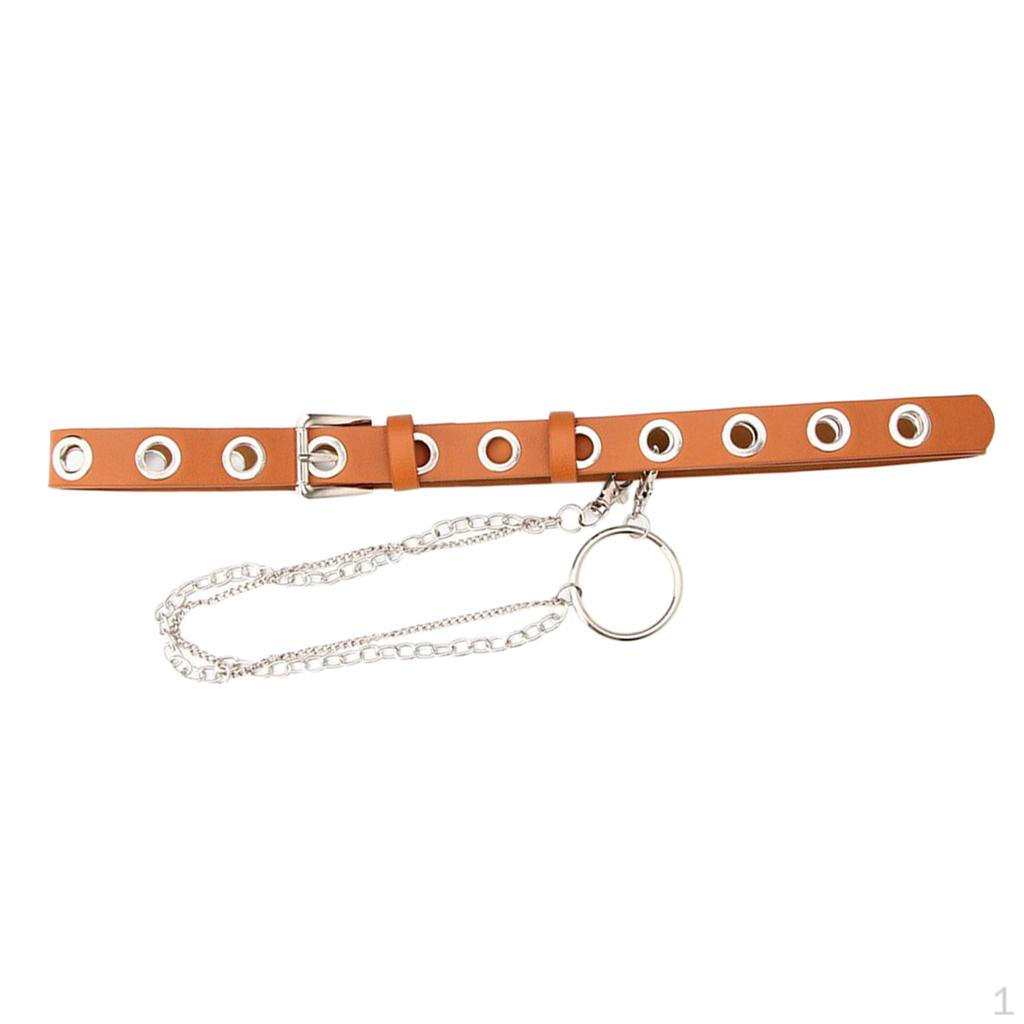 Double Eyelet PU Belt Fashion Women Adjustable With Chain