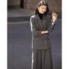 Demana Women's Winter Lamb Wool Plaid Blazer & Pleated Skirt Set