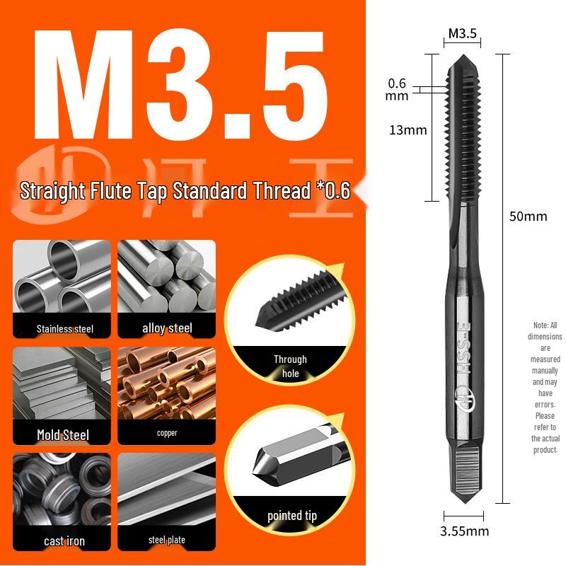 Precision Spiral Flute Fine Thread Tapping Tool (M5-M12) for Stainless Steel Straight Flute M3.5*0.6 Standard Thread