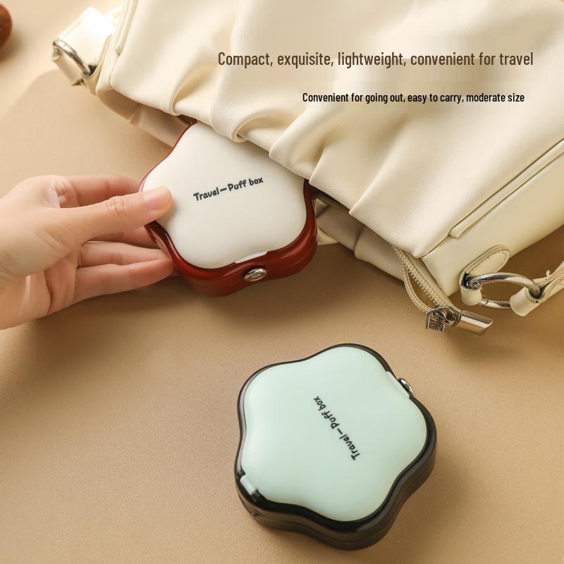 Portable Travel Makeup Powder Puff Storage Box with Mirror - Breathable & Dustproof