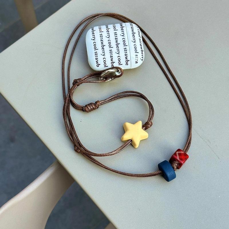1Pc Star Hanging Neck, Original Wax Oil Line Feel Paint Star Beads High Value Handmade Beaded Mobile Phone Chain Hanging Neck