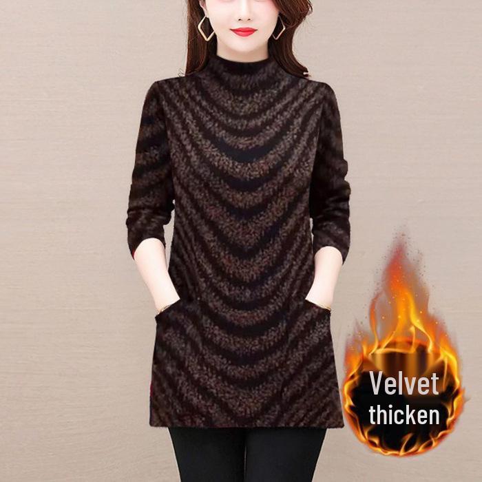 

Fluffy Bestseller Winter Mom s Stylish Half-High Collar Printed Top Fashionable & Versatile. L