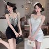 Autumn and Winter New Celebrity Low-cut Elastic Fringed Splicing Suspender Irregular Hip-wrapped Short Primer Dress