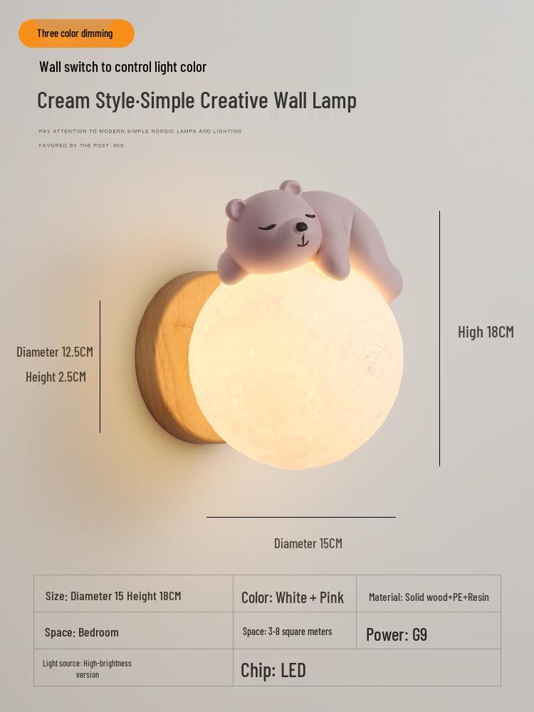 Nordic Moon Astronaut Wall Light for Kids' Rooms - Creative Cartoon Bedside Lamp for Boys and Girls.