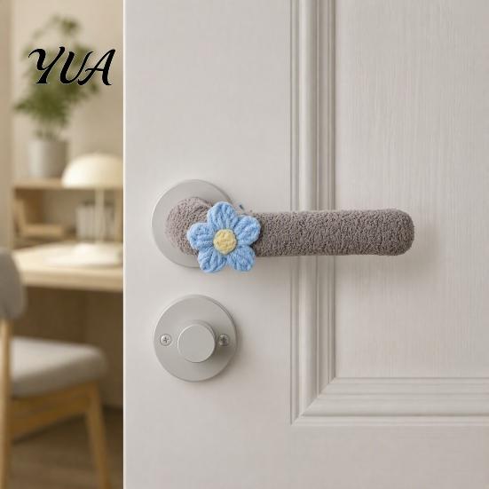 Huse de Mânere de Ușă de Iarnă 2/4 Bucăți Huse cu Flori, Protecție Buton Anti-Coliziune, Mânecă Decorativă Antistatică Anti-Îngheț pentru Casă Birou