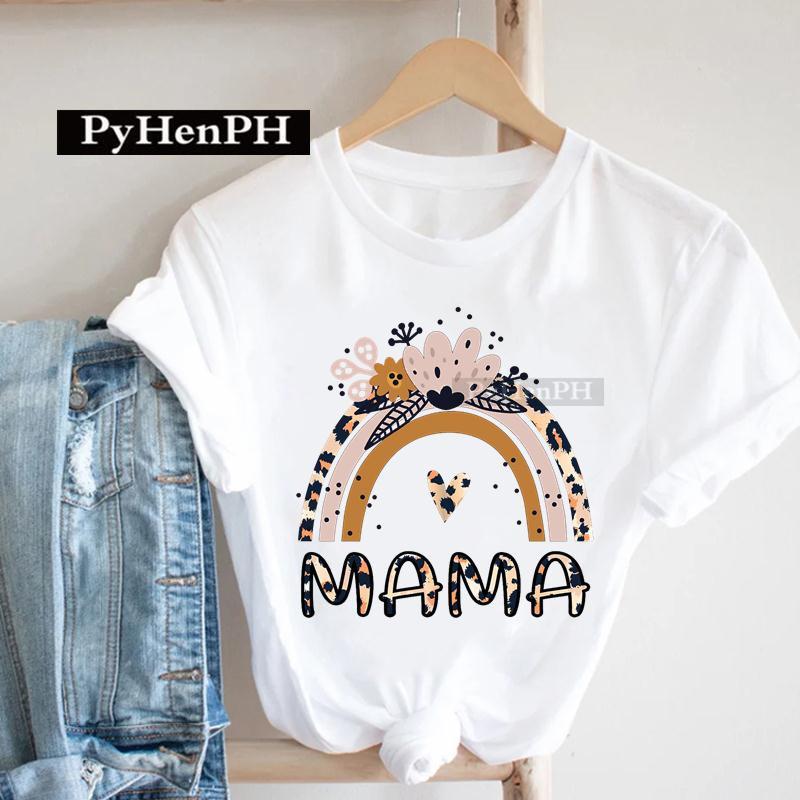 European Leopard Print Mom TShirt Korean Version ShortSleeved Base Shirt Fashion Creative Family Clothing for Women