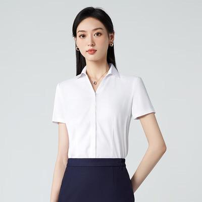 Teloman Women's Wrinkle-Free Short Sleeve Anti-Exposure Work Blouse