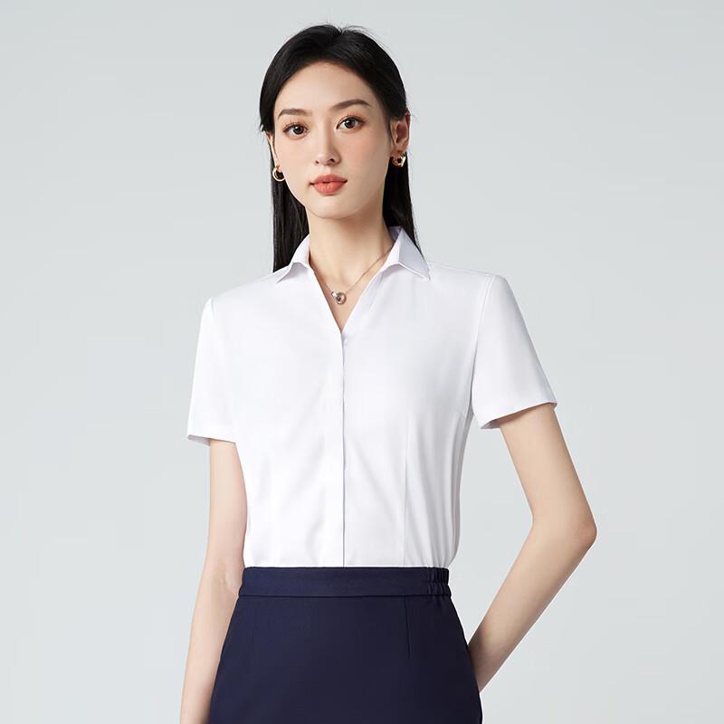 Teloman Women s Wrinkle-Free Short Sleeve Anti-Exposure Work Blouse M