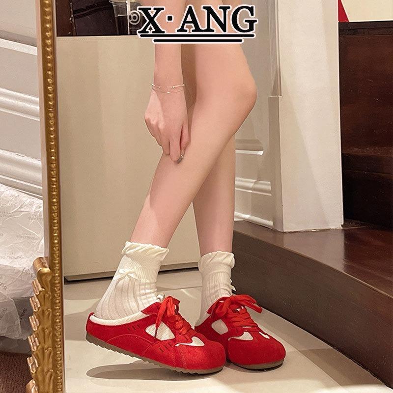 Leather inner height increase children's baotou half slippers summer wear new lazy one pedal women's shoes