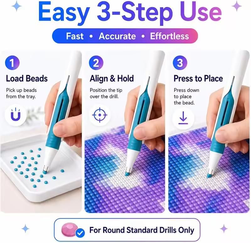 Automatické pero na diamantové malování Dávkovač korálků Beadblitz Diamond Art Pen Dispenser pro kulaté kamínky 2,8 mm DIY řemesla pro dospělé