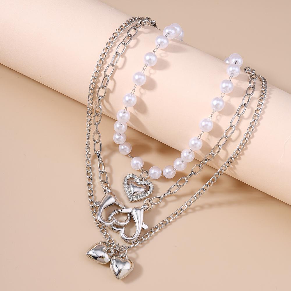 3pcs Delicate Love Heart Necklace Multilayer Pearl Choker Necklaces for Women Bridal Wedding Party Jewelry Gifts
