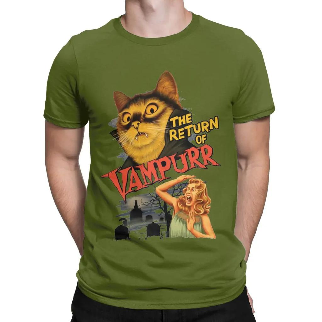 The Return Of Vampurr T-Shirt for Men Halloween Cat Pure Cotton Tee Shirt Round Collar Short Sleeve T Shirts Plus Size Clothes