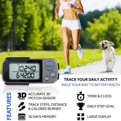 Walking 3D Pedometer with Clip And Lanyard 30 Days Memory Simple Step Counter with LCD Display Accurate Activities Fitness Tracker for Men Women