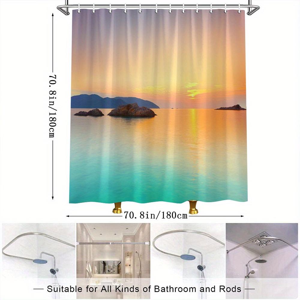 Sunset Sea Shower Curtain - Tranquil Waters, Vibrant Sky & Rocky Islets, Polyester with Hooks