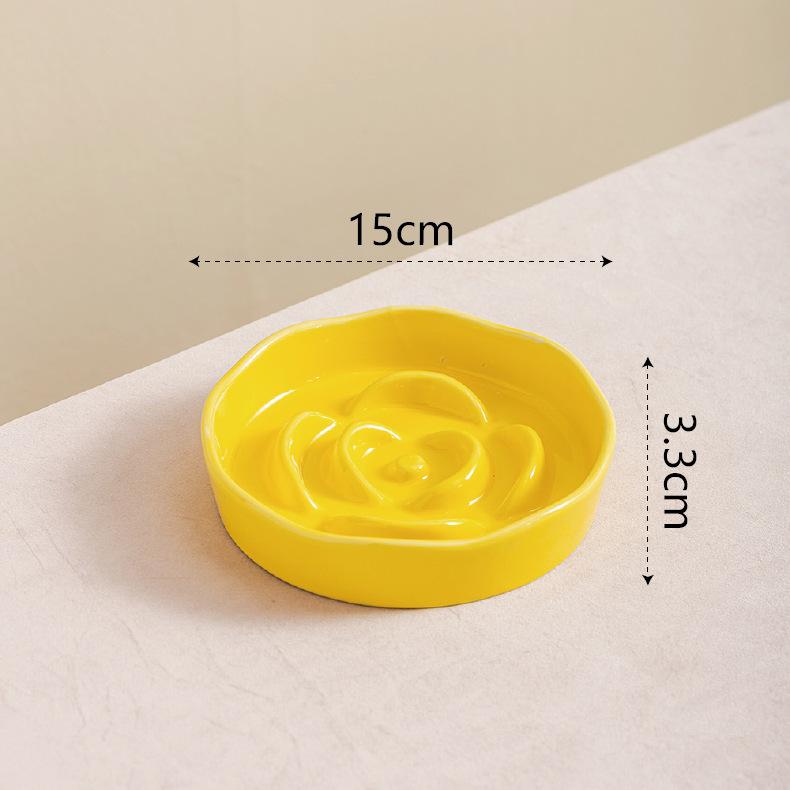 Ceramic Anti-Choke Slow Feeder Bowl with Neck Protection Stand for Small Dogs and Cats