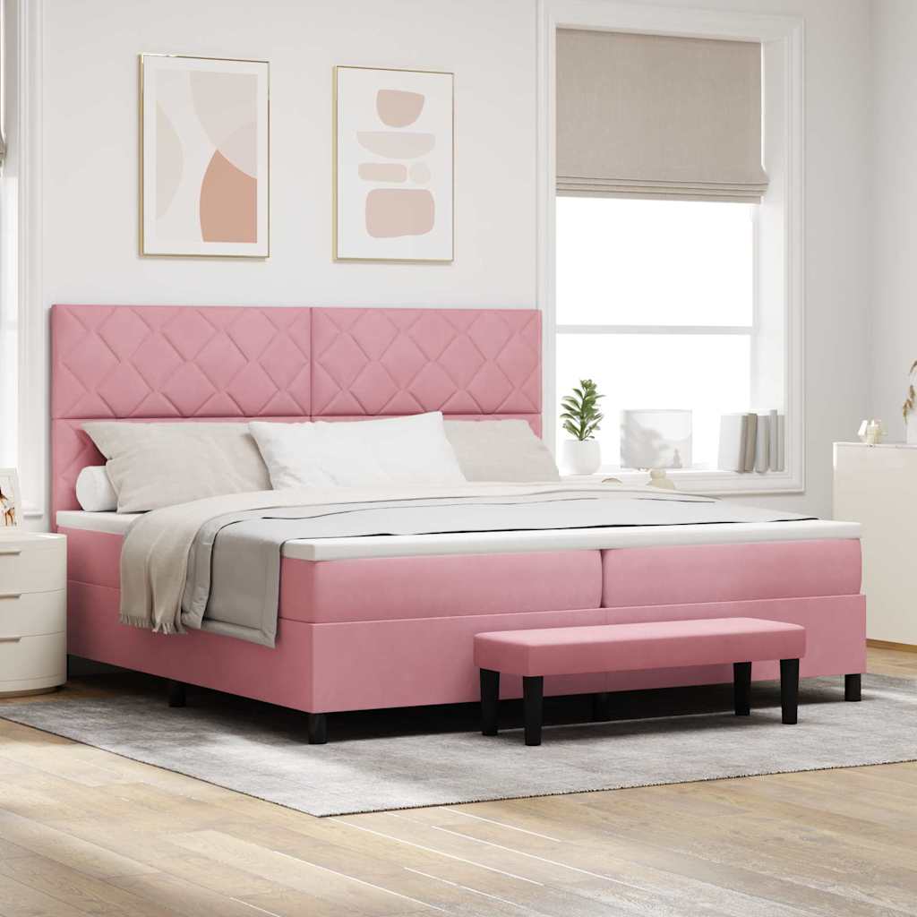 Box Spring Bed with Headboard Pink 200 X 200 Cm Velvet