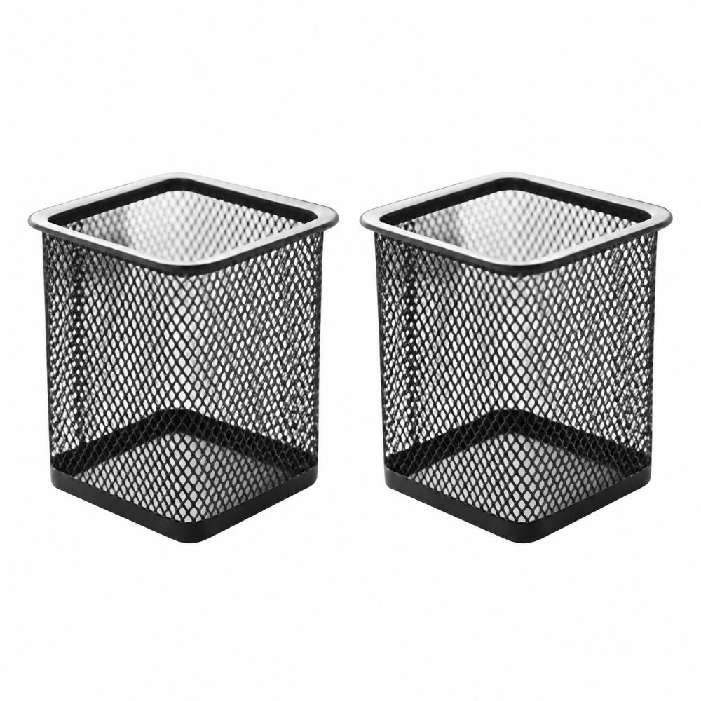 2 Pcs Solid Structure Pen Holder Metal Square Storage Tube Daily Use Storage Bucket Makeup Storage