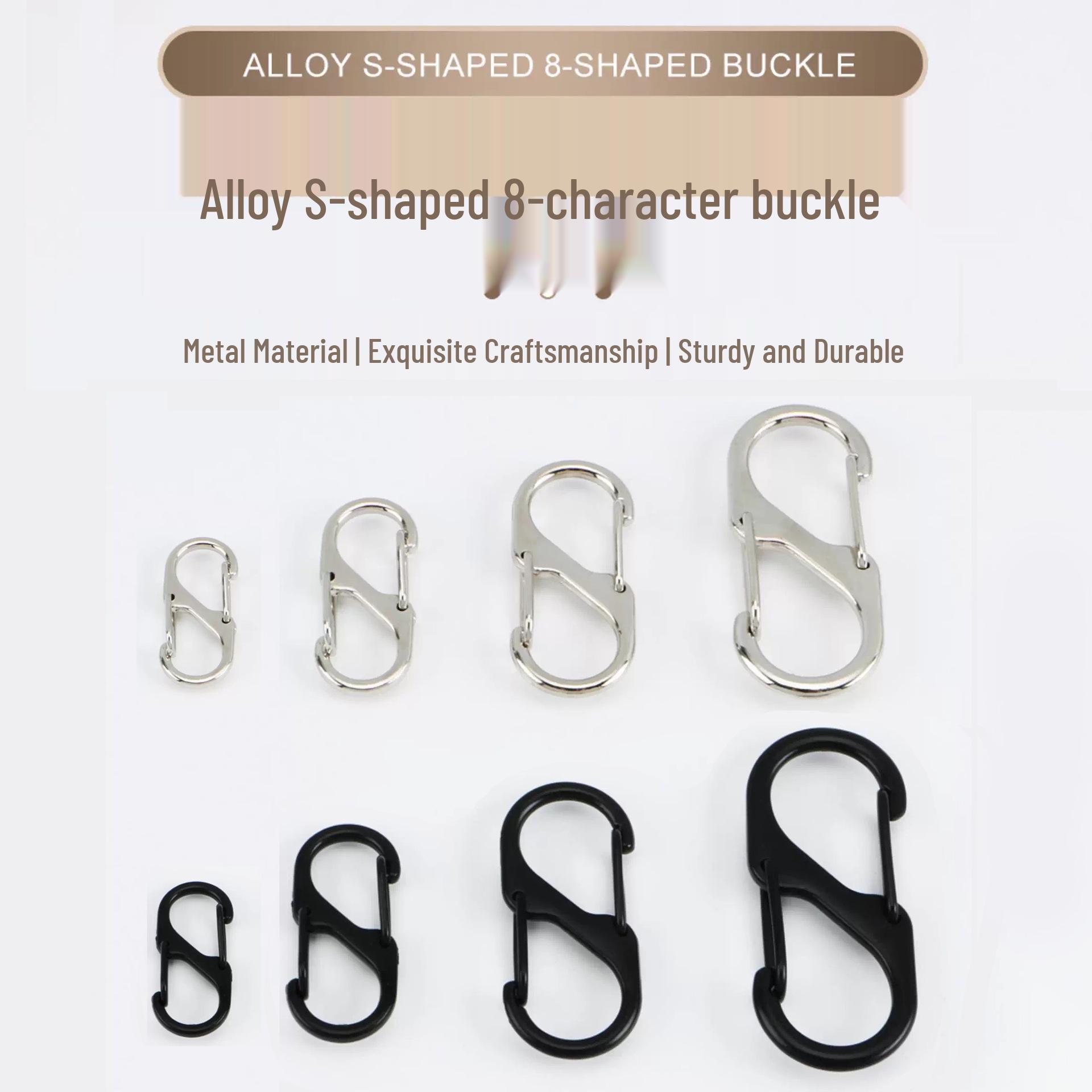 Черный двойной карабин-брелок S-образной формы из цинкового сплава Silver, Length 32mm