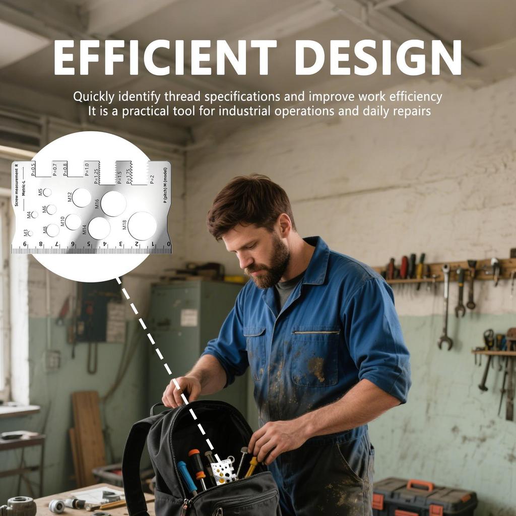 M12 Stainless Steel Thread Checker Screw Measurement Ruler Space Saving Measuring Gauge Tool For Bit Bolt Nut Screw Craft Indust