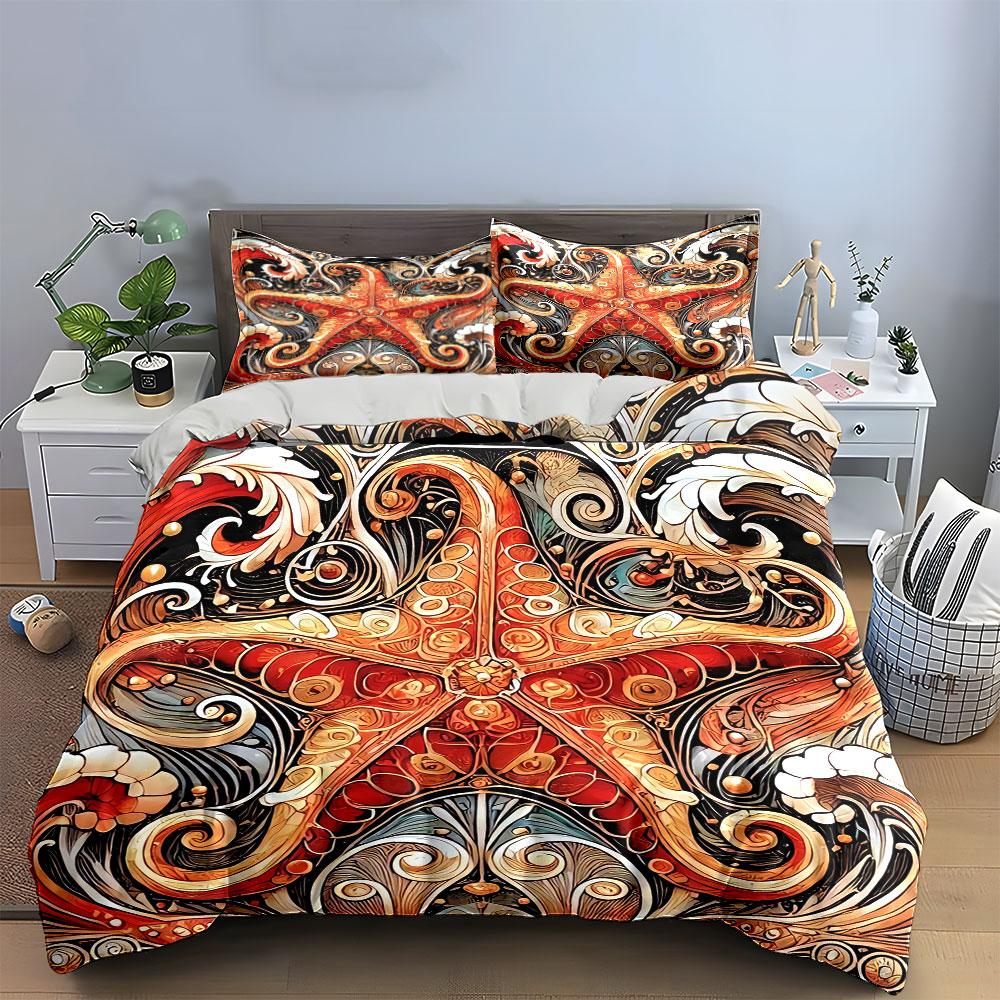 Starfish Pattern Home Decor Set Bedding Set with 1 Duvet Cover 2 Pillowcases Single Double King Queen, Gift