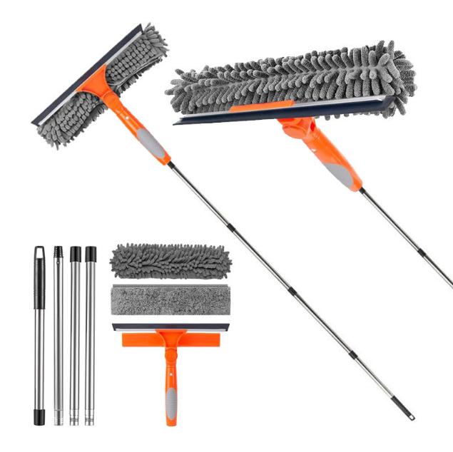 

Набор инструментов для мытья окон с удлиняемой ручкой 2 в 1 Двусторонний инструмент для мытья и пыли для окон Вращающаяся на 180° швабра для окон с длинной ручкой 4 poles серый