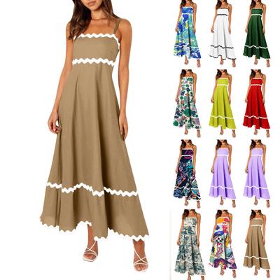 Women's Fashion Sexy Solid Color Print  Sleeveless Adjustable Strap Strapless Dress