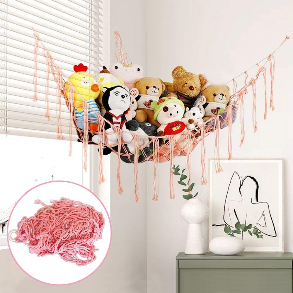 

Wall Corner Hanging Storage Net Organizer Woven Triangle Toy Net Decoration Mesh Hammock світло-рожевий колір