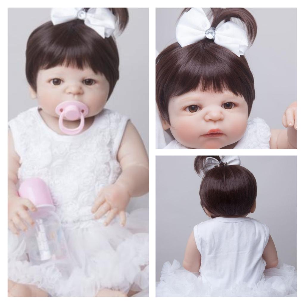 55 CM Full Silicone Reborn Baby Doll For Girl Like Real Long Hair Princess Toddler Bebe Dress Up Boneca Kid Birthday Gift