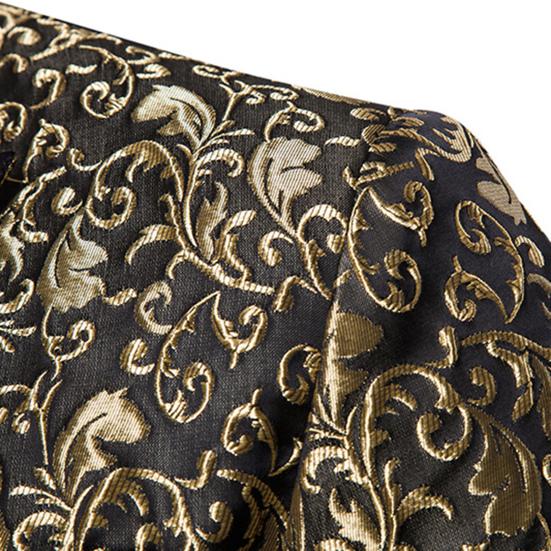 Hombres Blazer Jacquard Un Solo Botón Otoño Invierno Bolsillos Solapa Traje Abrigo Boda