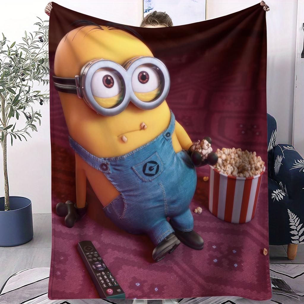 AgnesMinion BFF Hug Cute Cartoon Print Flannel Blanket for Adult Quality Soft Warm Universal Blanket for Travel Picnic Home