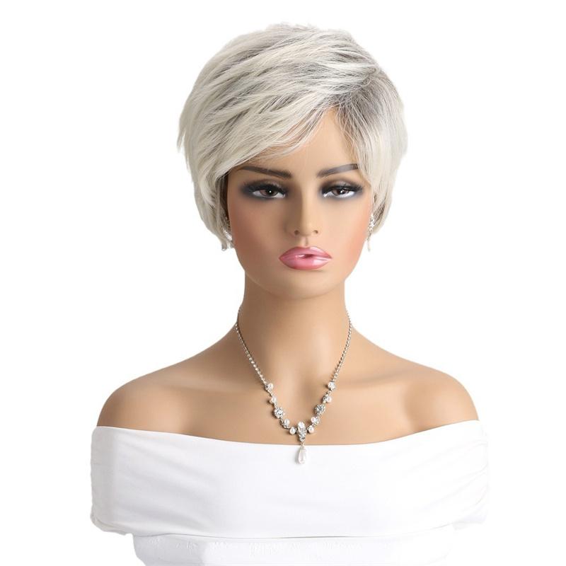 Short White Wigs for Women Synthetic Hair Cosplay Wig with Bangs Straight Anime Movie Costume Party Halloween Drag Queen Wig