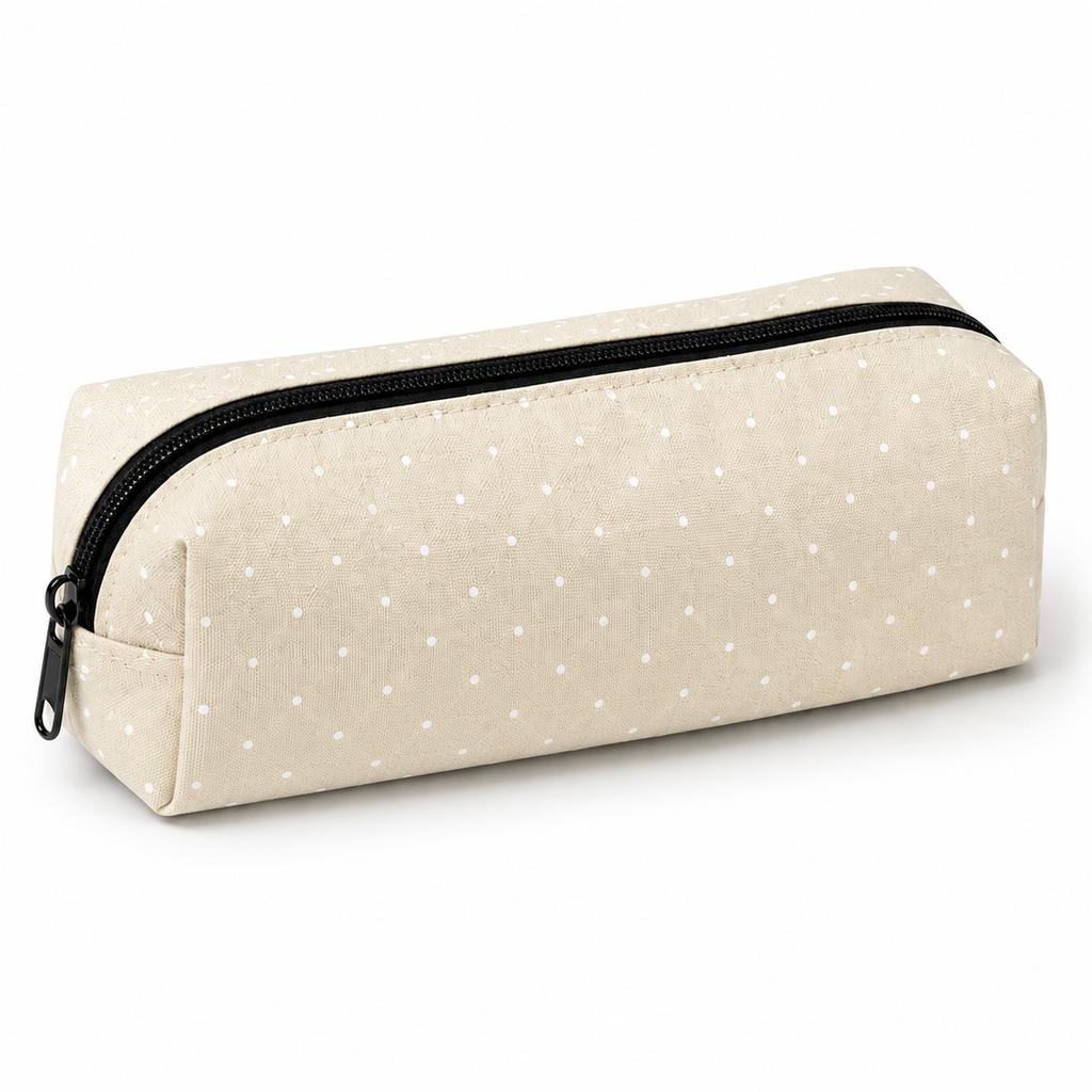 Polka Dot Pencil Case Set Large Capacity Canvas Zipper Pen Pouch for Students School Office Travel Makeup Storage