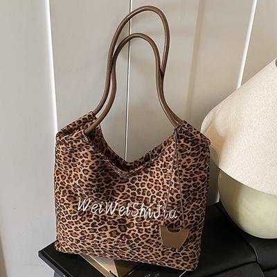 Leopard Print Bag Women's Large-capacity Autumn New Casual Canvas Shoulder Shopping Bag Class Commuter Tote Bag