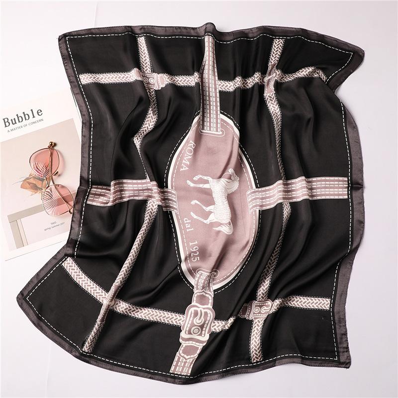 European and American style small silk scarf women's spring and autumn decorative tie scarf belt plaid war horse scarf silky soft 71cm square scarf