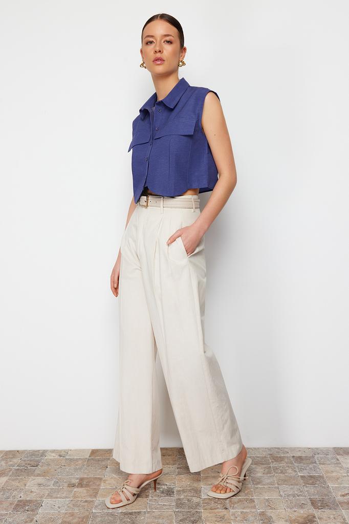 Women's Fashion Shirt Shirt Collar Sleeveless Red Pleated Fitted Waist-Fitting Woven Shirt