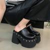 Scarpe Borchie Basso Donna Pantofole Piattaforma Copri Punta Taglia Grande Ciabatte Zoccoli con Tacco 2026 Alto Roma Scandali Tessuto PU Gomma Super