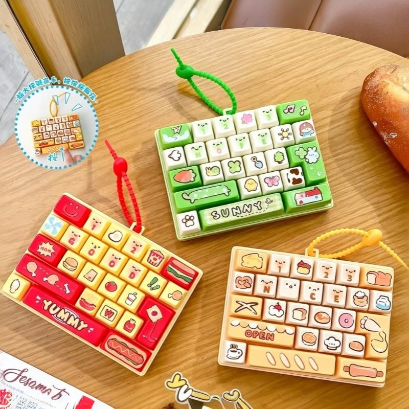 Cute Cartoon 26 Key Keyboard Stress Relief Squeeze Toy Portable Hanging Pendant for Kids Adults Easter Basket Stuffers