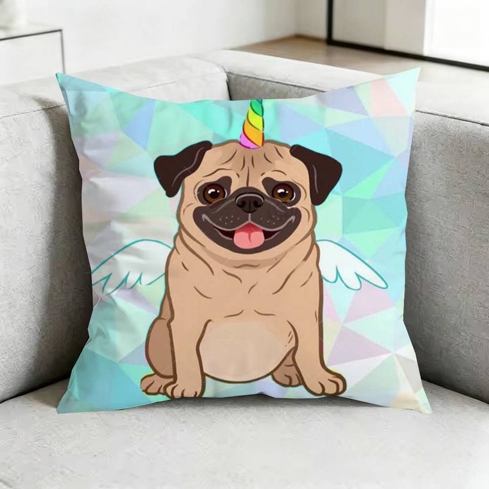 Schattige Mopshond G CCartoon Kussensloop Vierkant Dubbelzijdig Bankkussenhoes Slaapkamer Nachtkastje Kussen Cadeau