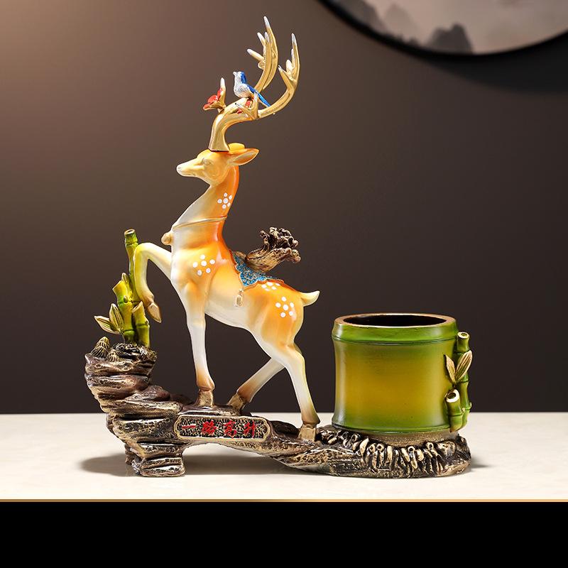 

Deer decoration creative Chinese resin crafts living room porch antique frame study desk decoration pen holder 33X28.5X12CM